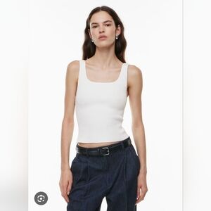 Babaton Ivory Sculpt Knit  Ribbed Square Neck Tank Top